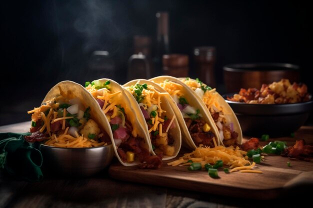 Tacos with Hashbrowns, Scrambled Eggs, and Bacon Topped with Cheese and Green Onion – Free Stock Photo, Download for Free