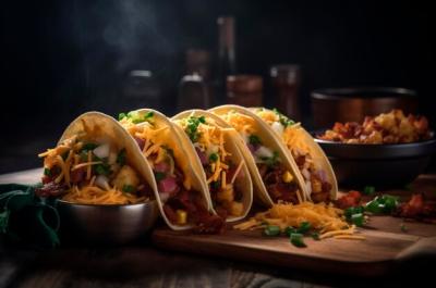 Tacos with Hashbrowns, Scrambled Eggs, and Bacon Topped with Cheese and Green Onion – Free Stock Photo, Download for Free