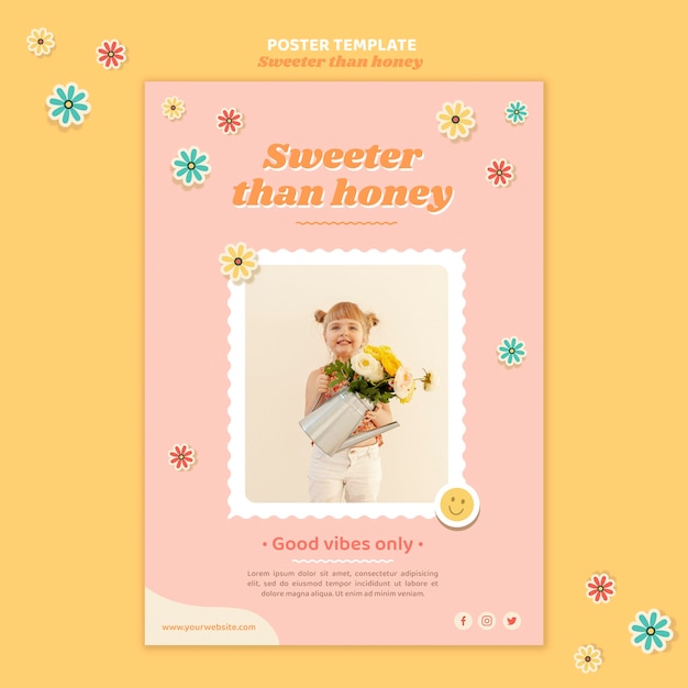 Vertical Poster Template for Children Featuring Beautiful Flowers – Free Download