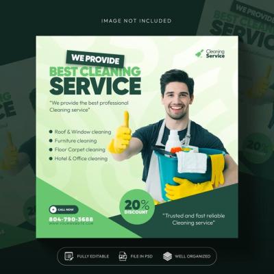 Cleaning Service Square Flyer Template for Social Media and Instagram Banner – Free Download