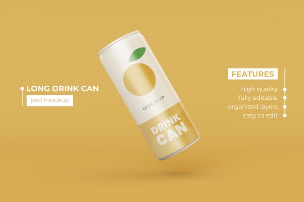 Realistic Long Metal Drink Can Mockup Design Template – Free Download