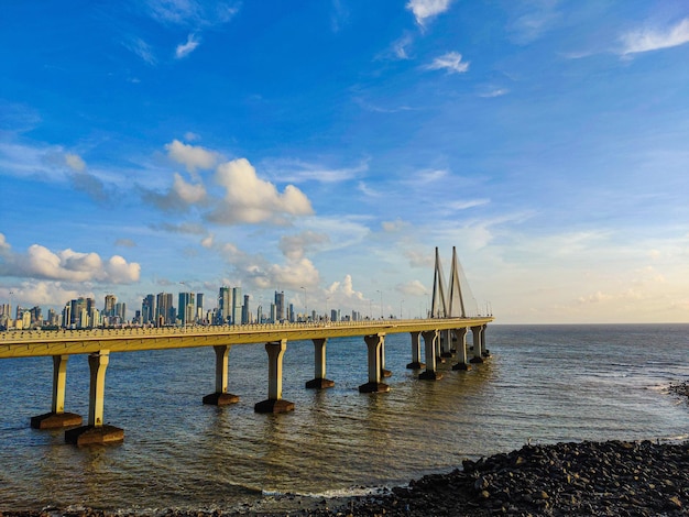 Scenic View of Bandra Worli Sea Link Bridge at Sunset Over the Arabian Sea – Free Download