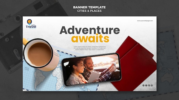 Horizontal Banner Template for Traveling Time – Free Download