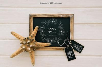 Blackboard Mockup Design with Labels and Starfish – Free Download