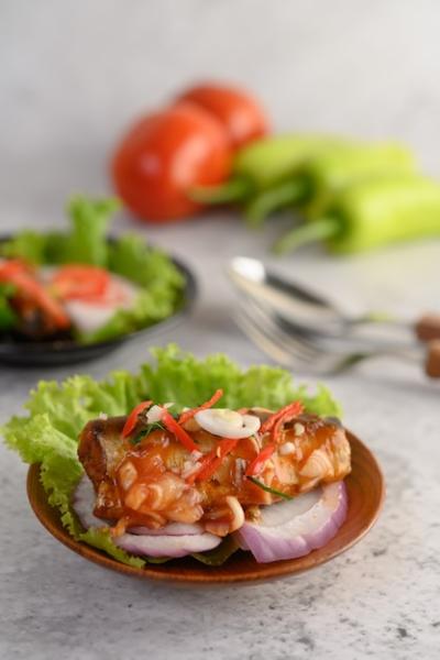 Appetizing Spicy Canned Sardine Salad with Spicy Sauce in Wood Bowl – Free Stock Photo for Download