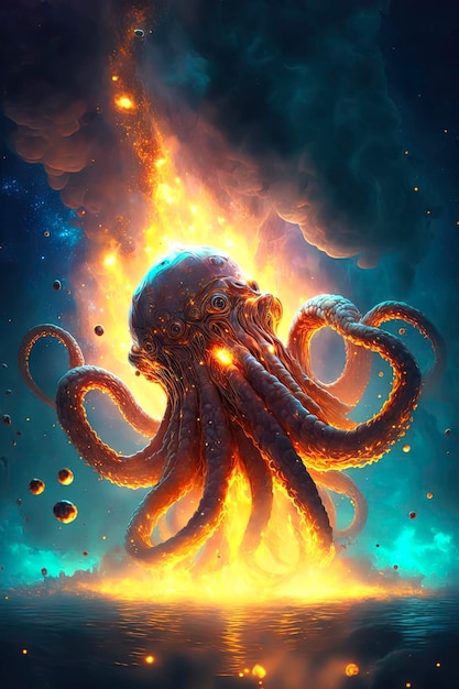 Giant Octopus on Fire Moving Through Interstellar Space – Free Stock Photo, Download Free