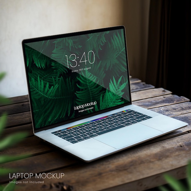 Realistic iMac Laptop Screen Mockup on Rustic Wooden Table – Free to Download