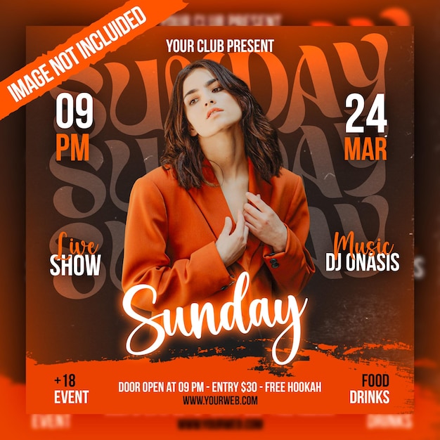 Sunday Night Party Flyer and Social Media Web Banner Template PSD – Free Download