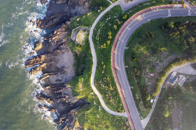 Aerial Photography of Qingdao Coastline Island Highway – Free Download