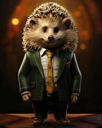 3D Hedgehog in a Suit Against a Dramatic Studio Background – Free Download