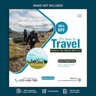 Travel Social Media Promotional Banner Post Design Template – Free Download