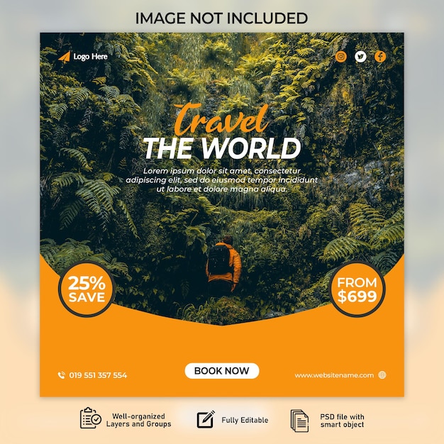 Travel Social Media Promotion and Banner Post Design Template – Free Download