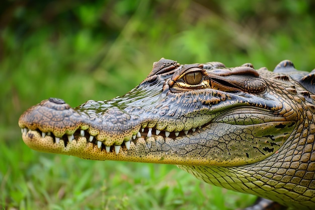 A Crocodile with a Yellow Eye and a Green Background – Free Stock Photo for Download