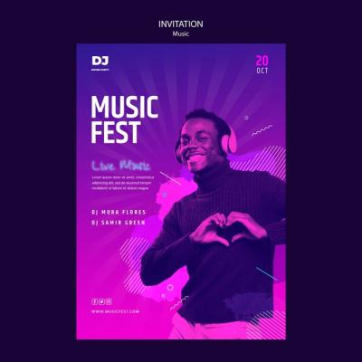 Music Fest Invitation Template with Gradient Light – Free Download