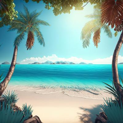 Illustrated Tropical Paradise Beach Featuring Magical Palm Trees – Free Stock Photo Download