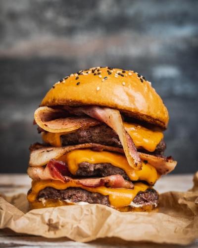 Giant Delicious Burger with Fried Bacon and Melted Cheese – Free Download