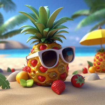 Summer Fruits Wearing Sunglasses on the Beach – Free Download