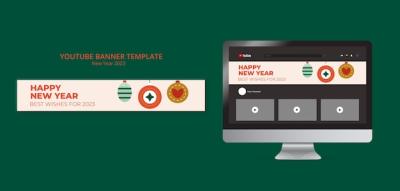 Flat Design Christmas and New Year YouTube Banner – Free Download