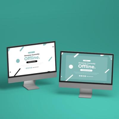 Minimalist Dual Desktop Monitor Mockup in Various Positions – Free Download