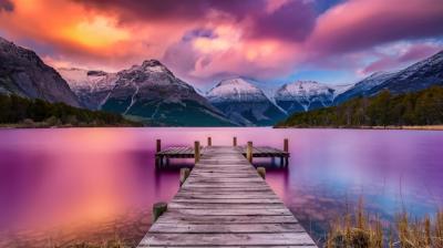 Scenic View of Lake Landscape Against Mountains and a Jetty – Free Download