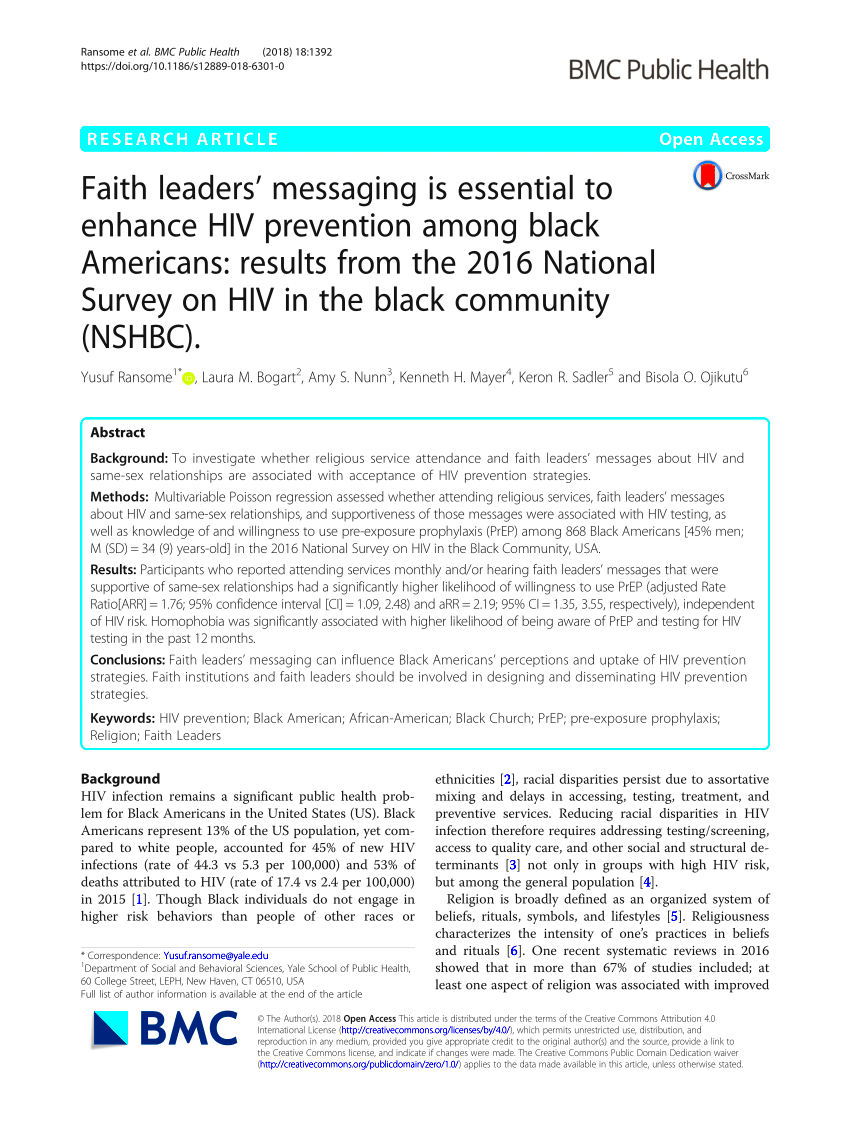 PDF Faith leaders messaging is essential to enhance HIV prevention 