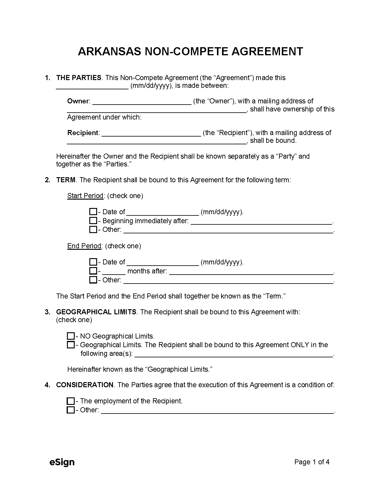 Free Arkansas NonCompete Agreement Template PDF Word