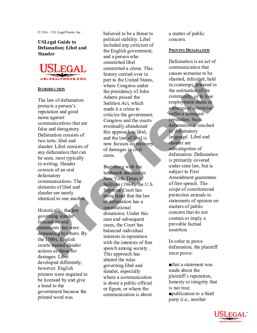 Orange California USLegal Guide to Defamation Libel and Slander US 