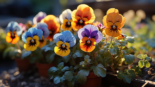 Sunkissed Pansies: A Stunning Showcase of Spring’s Vivid Purple and Yellow Hues – Free Download