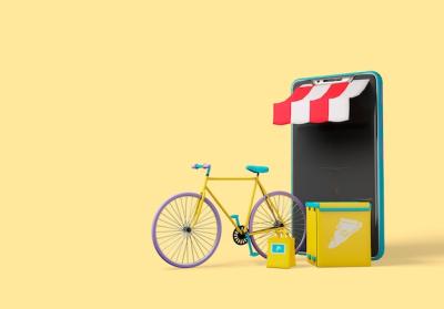 3D Illustration of a Delivery Bike and Shop Door – Free Download