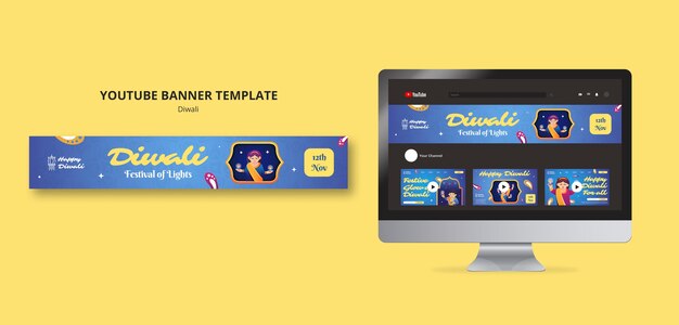 Diwali Celebration YouTube Banner Template – Free to Download