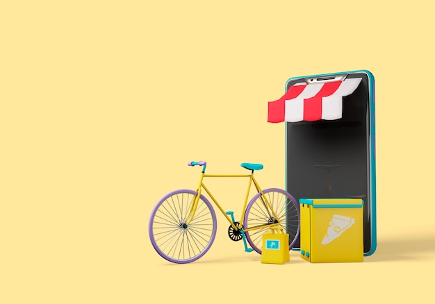 3D Illustration of Delivery Bike and Shop Door – Free to Download