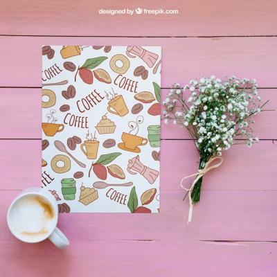 Breakfast Mockup with Paper and Flowers – Free Download