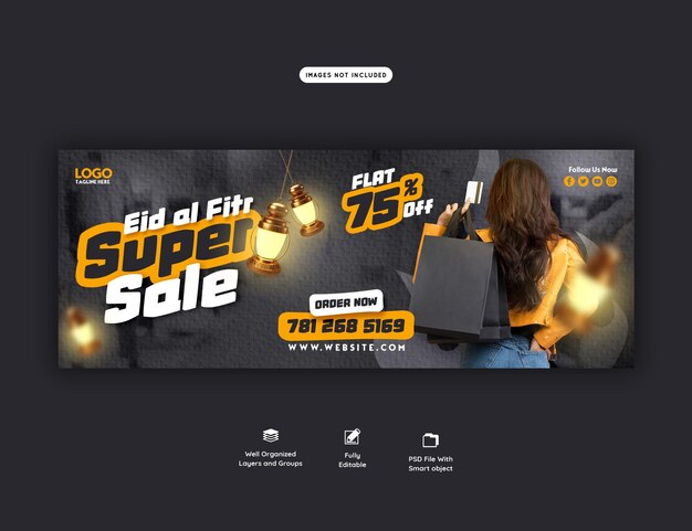 Eid Mubarak and Eid Ul Fitr Mega Sale Facebook Cover Template – Free Download