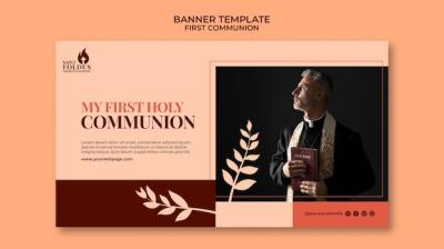 First Communion Banner Template in Flat Design – Free Download