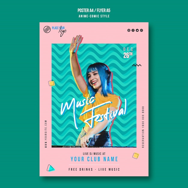 Anime-Comic Style Music Festival Flyer Template – Free Download