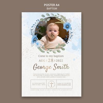 Floral Baptism Celebration Poster Template – Free Download