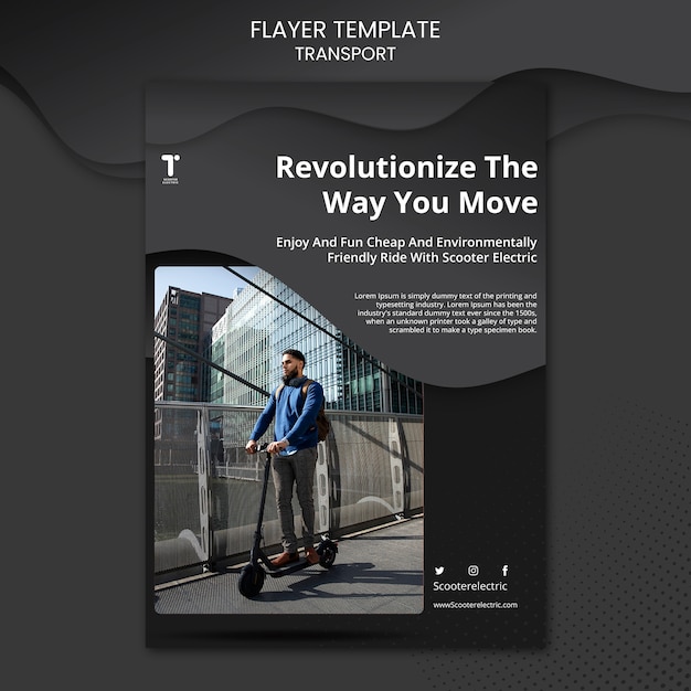 Transportation Flyer Template Featuring People Riding Scooters in the City – Free Download