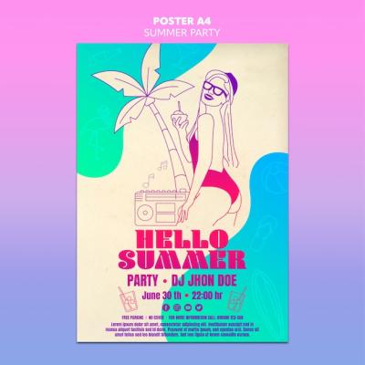 Summer Party Poster Template Concept – Free Download