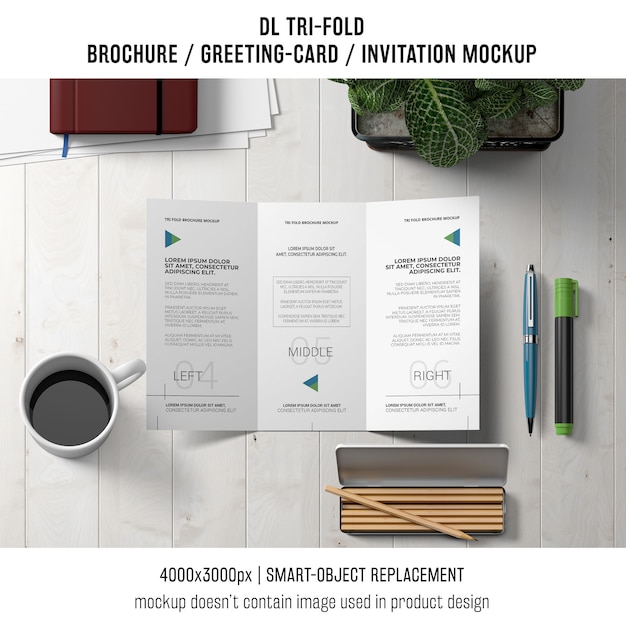 Trifold Brochure or Invitation Mockup with Still Life Concept – Free Download