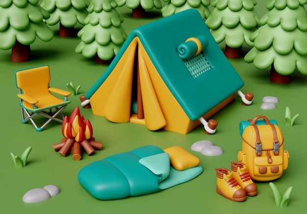 3D Illustration for Camping Outdoors – Free to Download