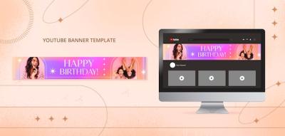 Gradient Happy Birthday YouTube Banner Template – Free Download