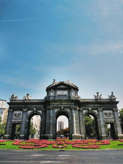 Stunning Wide Angle View of the Puerta de Alcala Monument in Madrid, Spain – Free Download