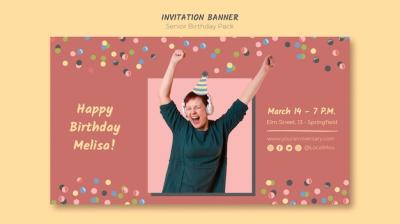 Bright and Colorful Senior Birthday Invitation Banner – Free Download