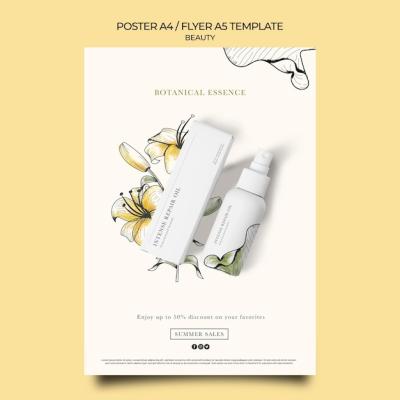 Vertical Poster Template for Beauty Products Featuring Hand-Drawn Flowers – Free to Download