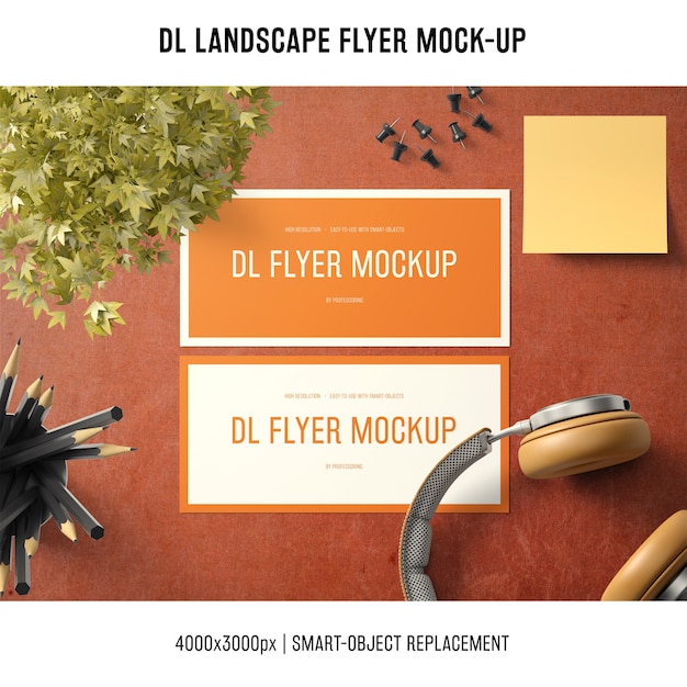 Landscape Flyer Mockup Featuring Headphones – Free Download