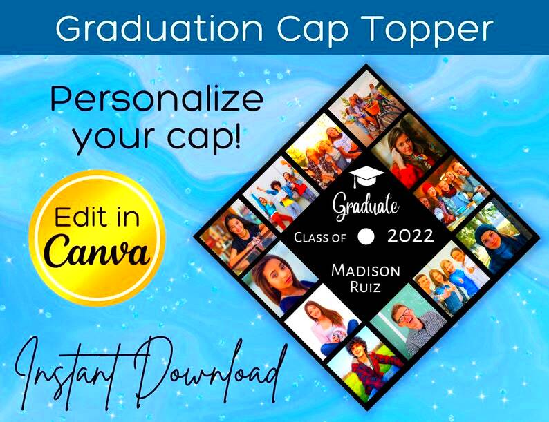 Personalized Graduation Cap Topper Canva Template Digital Etsy