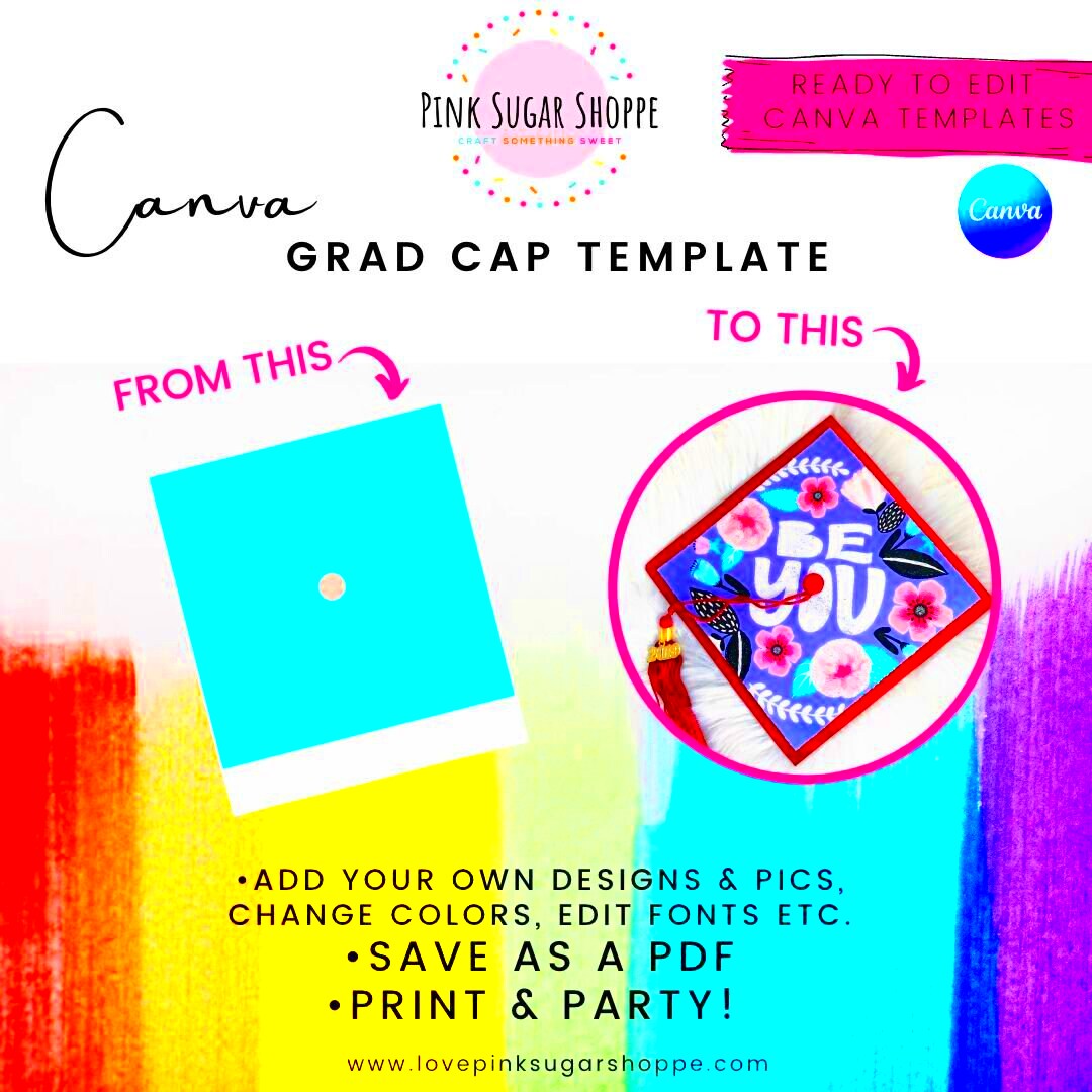 Canva Template GRADUATION CAP TOPPER Template Grad Cap Graduation 2023 