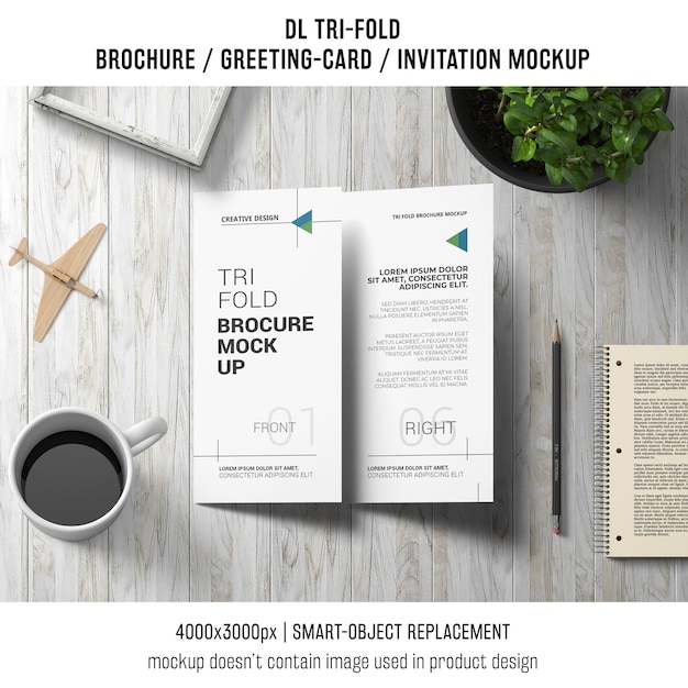 Trifold Brochure or Invitation Mockup Still Life Concept – Free Download