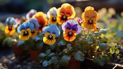 Sunkissed Pansies Showcasing Vibrant Purple and Yellow Hues – Free Download