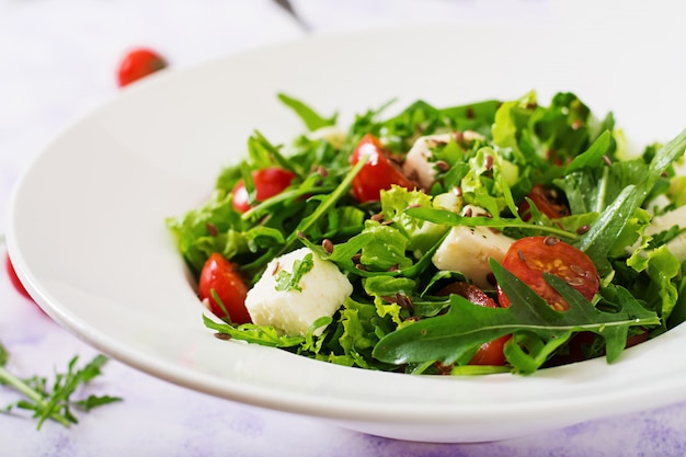 Vitamin Salad with Fresh Tomatoes, Herbs, Feta Cheese, and Flax Seeds – Free Stock Photo for Download